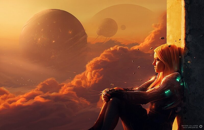 Woman in Futuristic Suit — Orange, Dramatic