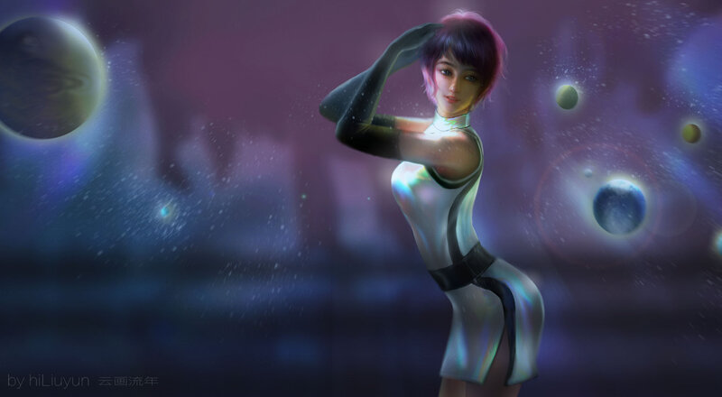 Woman in Futuristic Suit — Purple, Serene