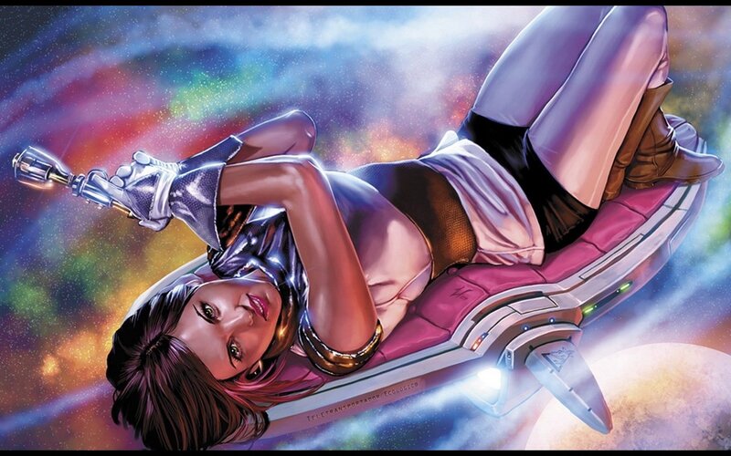 woman in futuristic vehicle