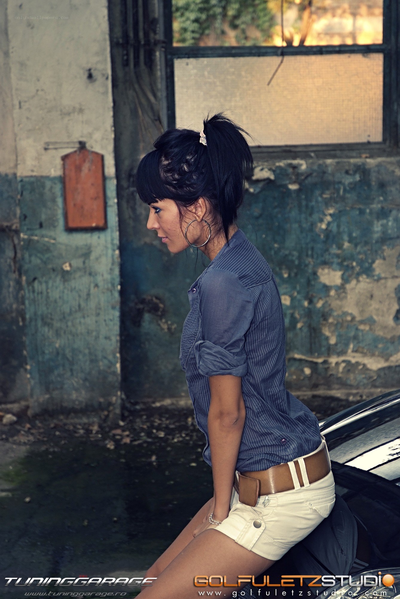 woman in garage setting