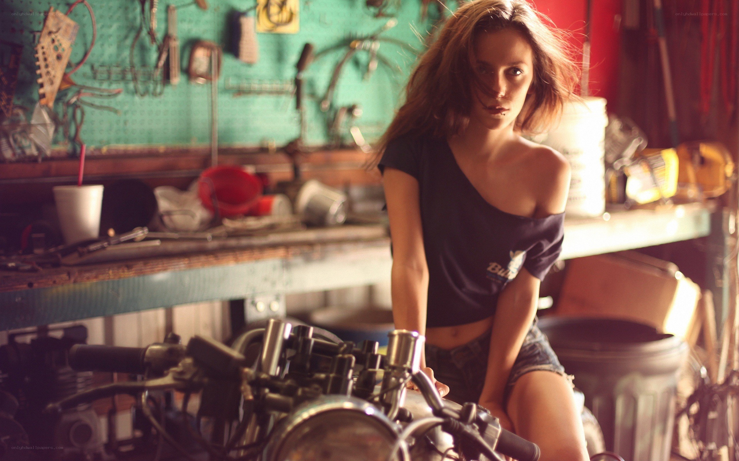 woman in garage workshop