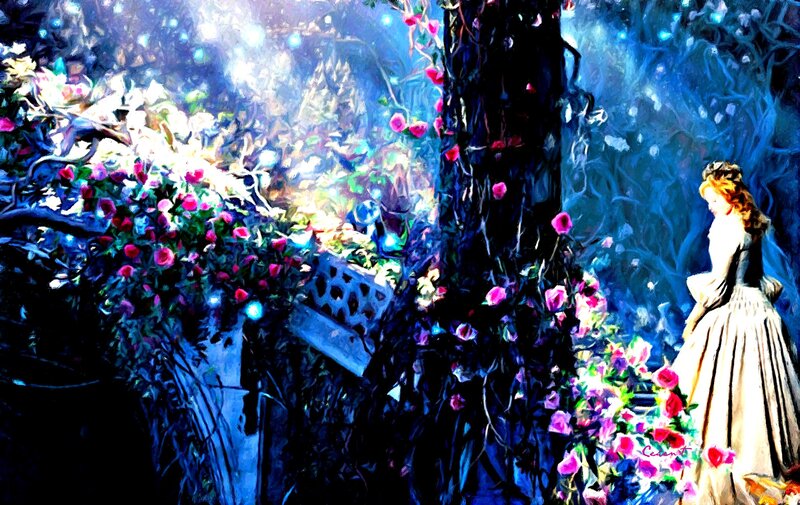 Woman in Garden — Blue, Dreamy