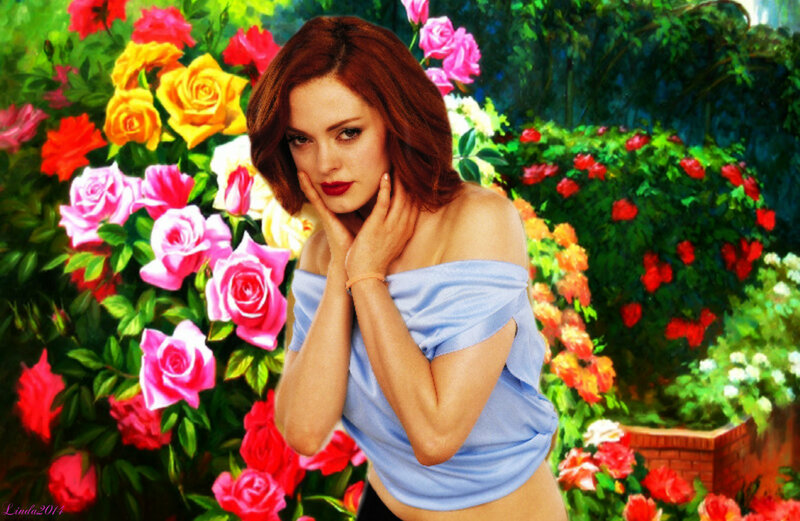 Woman in Garden — Blue, Serene, Afternoon, Digital Art