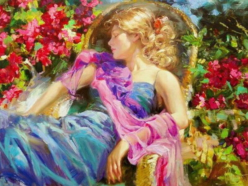 Woman in Garden — Blue