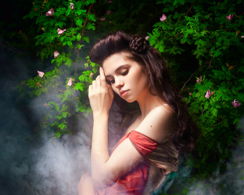Woman in Garden — Green, Dramatic