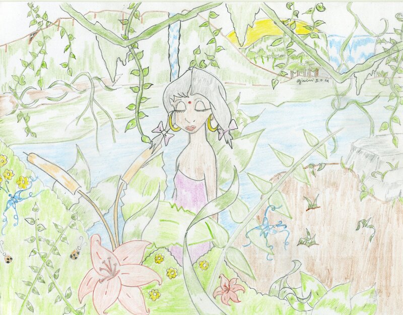 Woman in Garden — Green, Serene, Afternoon, Illustration
