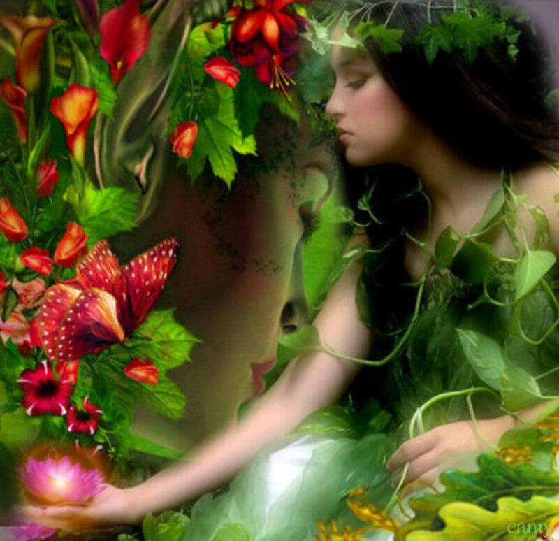 Woman in Garden — Green, Serene, Digital Art