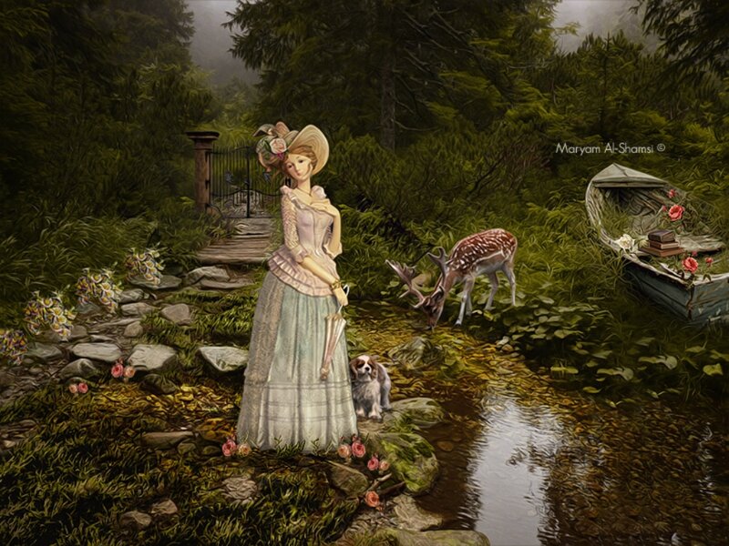 Woman in Garden — Green, Serene, Morning