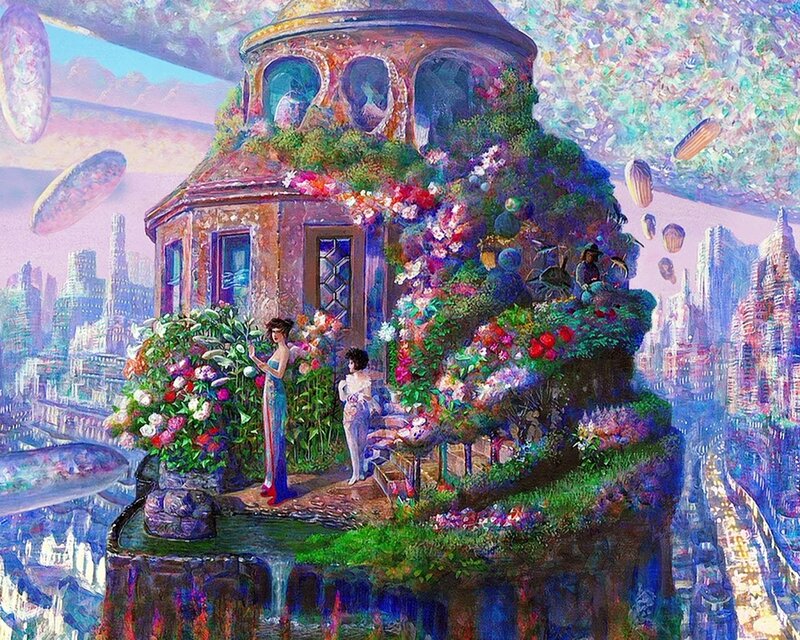Woman in Garden on Cliff