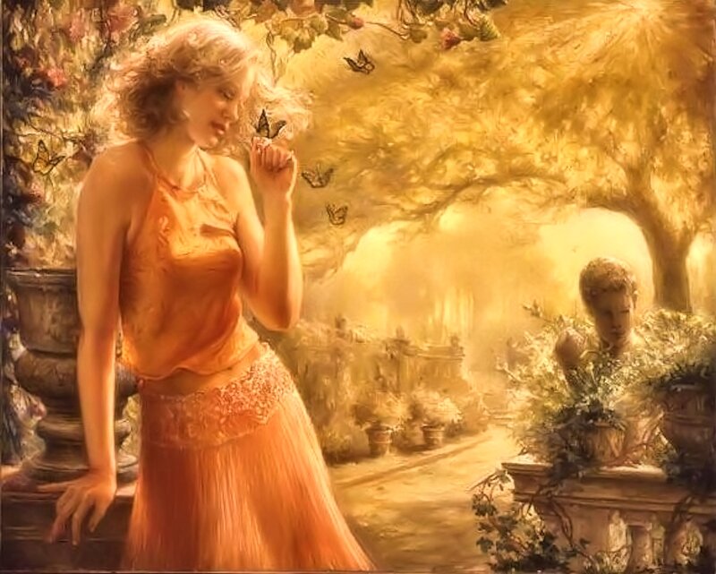Woman in Garden — Orange, Serene