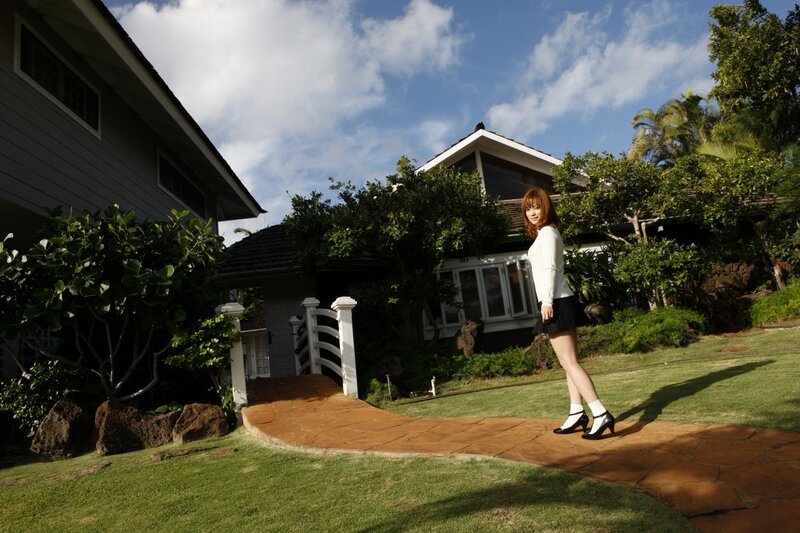 Woman in garden path