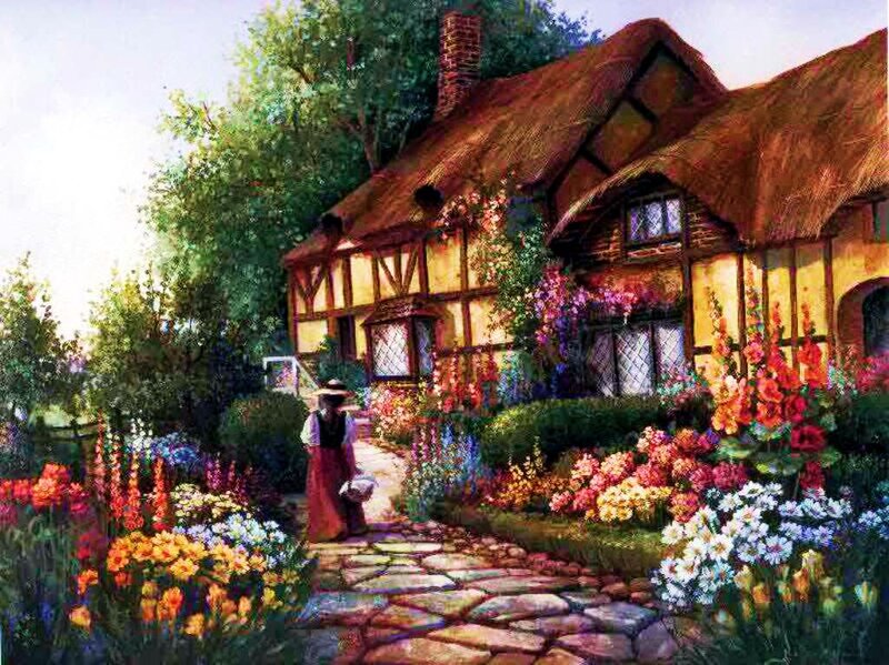 Woman in Garden Path — Yellow