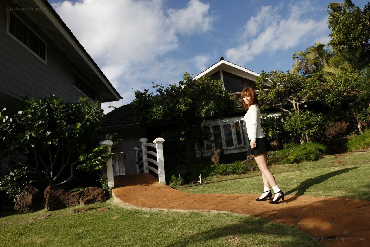 Woman in garden path