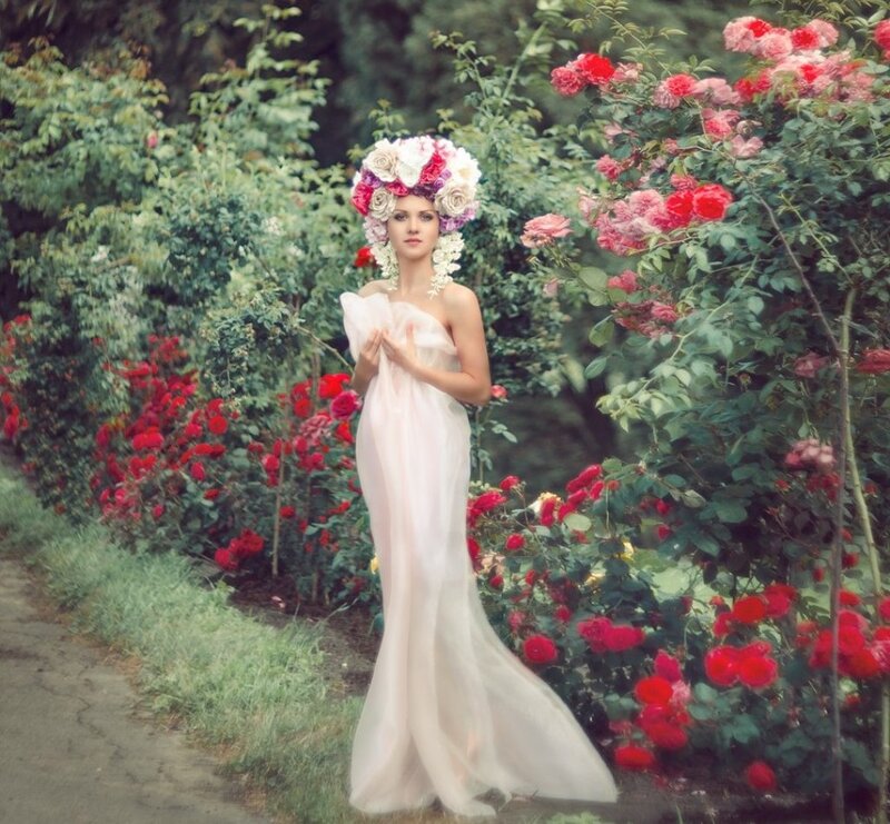 Woman in Garden — Pink, Serene, Afternoon, Photograph