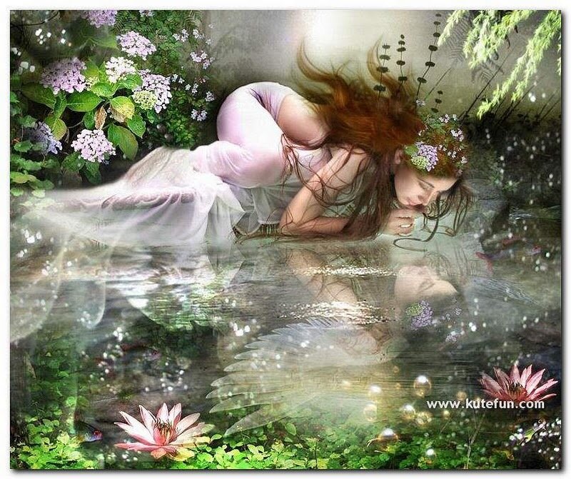 Woman in Garden Pond — Green