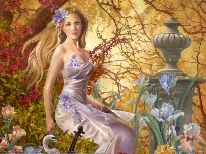 Woman in Garden — Purple, Serene, Autumn