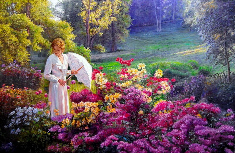 Woman in Garden — Purple