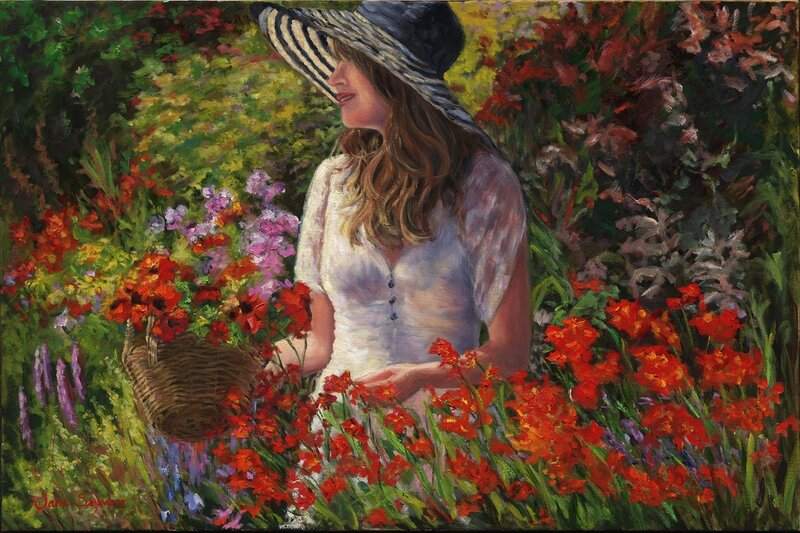 Woman in Garden — Red, Serene