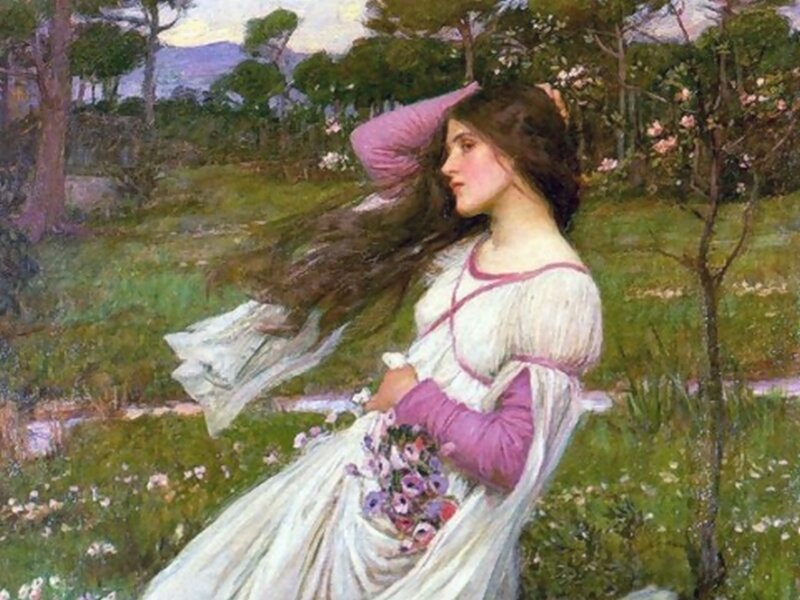 Woman in Garden — White, Serene, Afternoon, Painting