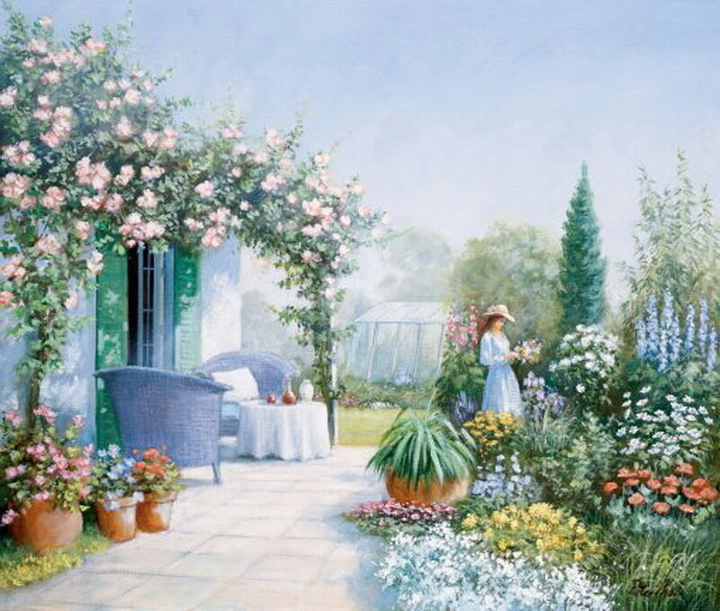 Woman in Garden — White
