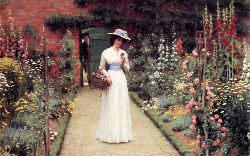 Woman in Garden with Basket — White