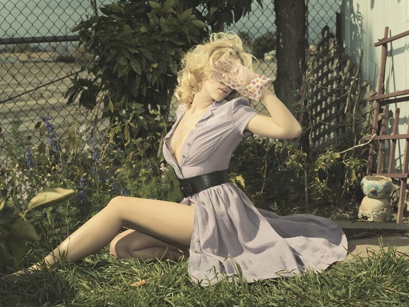 Woman in garden with blindfold