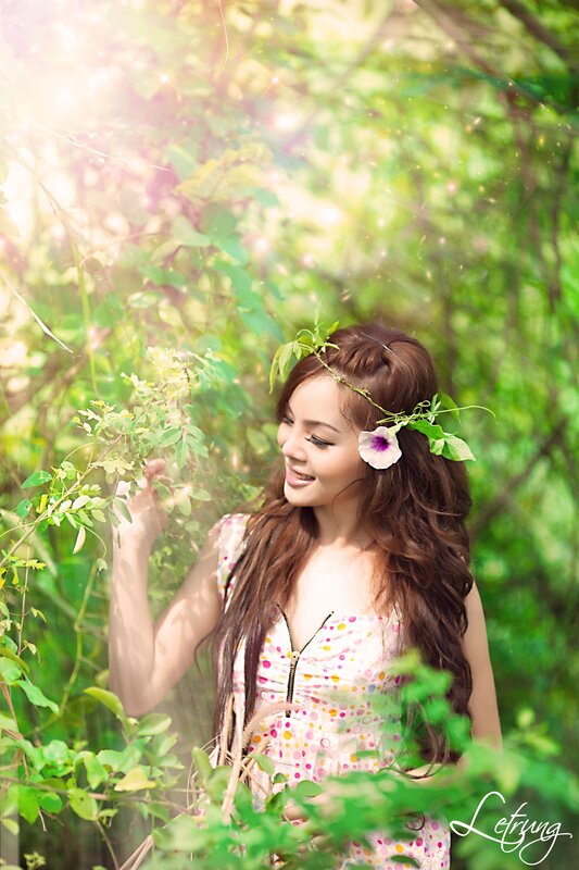 woman in garden with flower crown