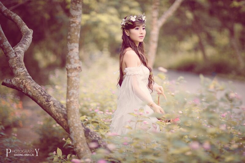 woman in garden with flower crown