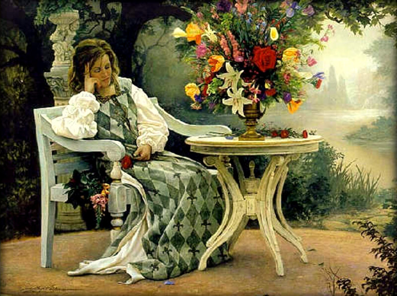 Woman in garden with flowers