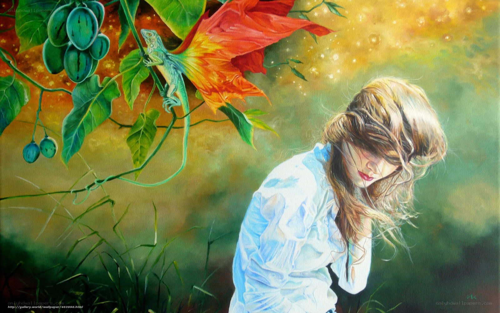 woman in garden with lizard