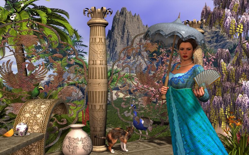 woman in garden with parasol