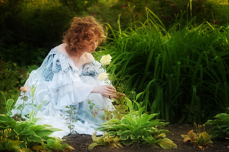 Woman in Garden with Rose — Green