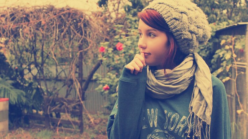 woman in garden with scarf