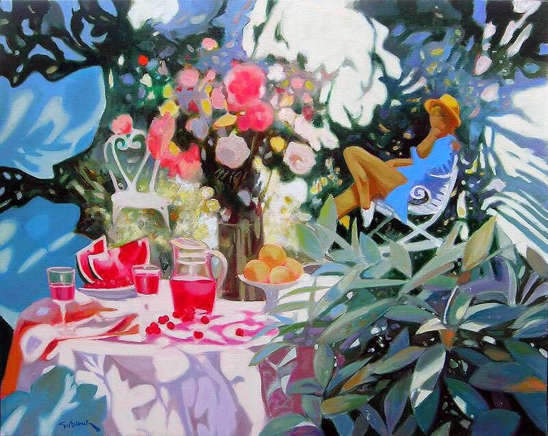 Woman in Garden with Table