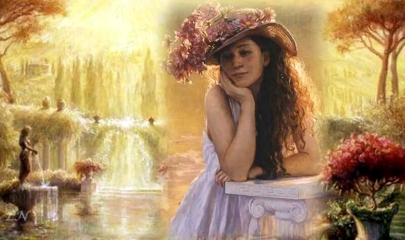 Woman in Garden — Yellow, Serene
