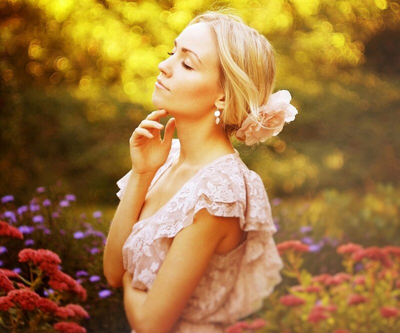 Woman in Garden — Yellow