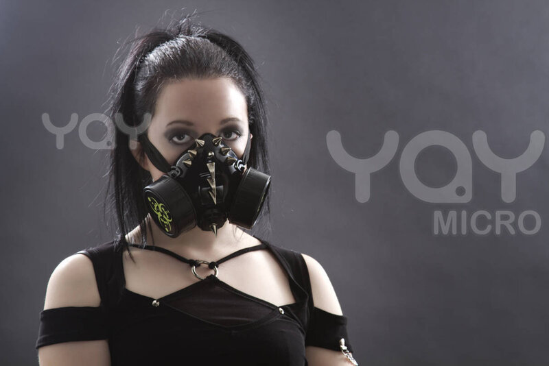 woman in gas mask