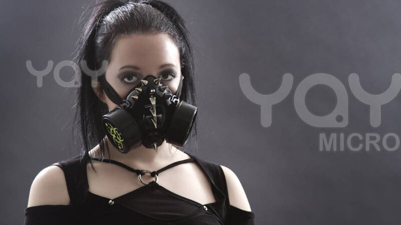 woman in gas mask