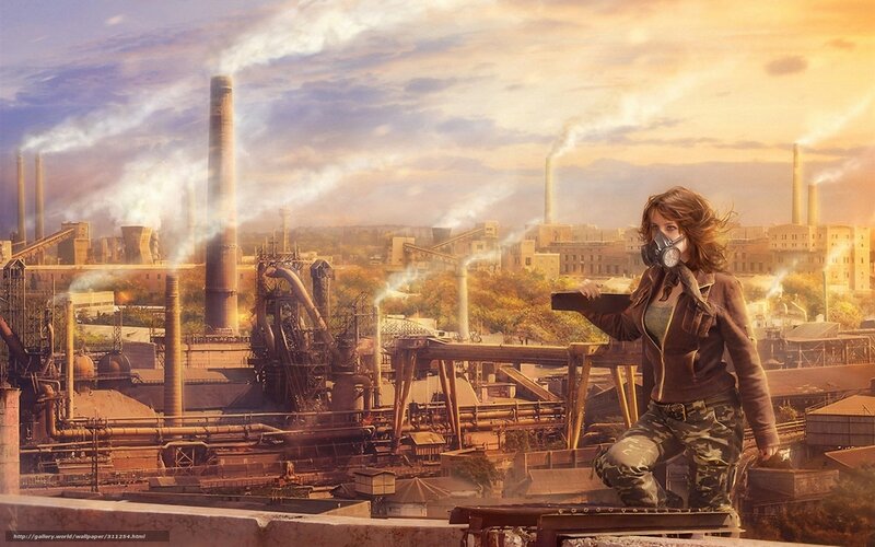 Woman in Gas Mask — Brown