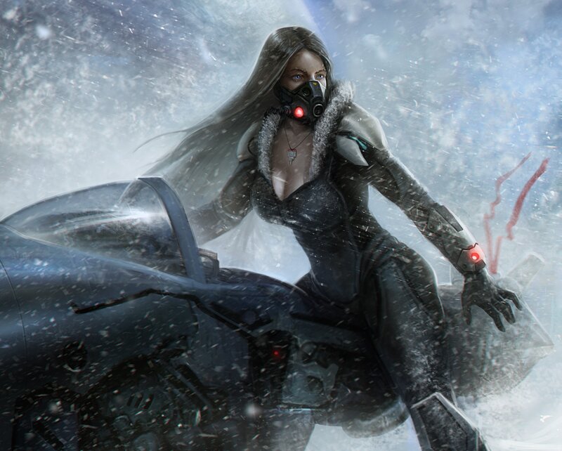 Woman in Gas Mask — Gray, Dramatic, Winter