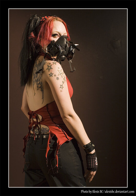woman in gas mask