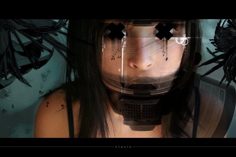 woman in gas mask with digital effects