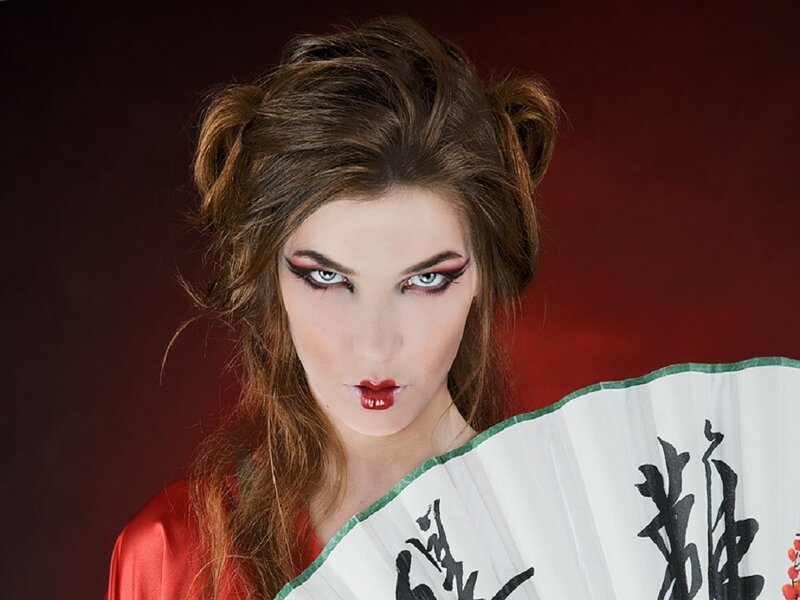 Woman in Geisha Makeup — Red, Dramatic
