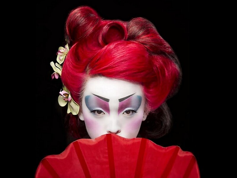 Woman in Geisha Makeup — Red