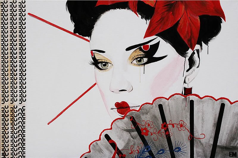 Woman in Geisha Makeup — White