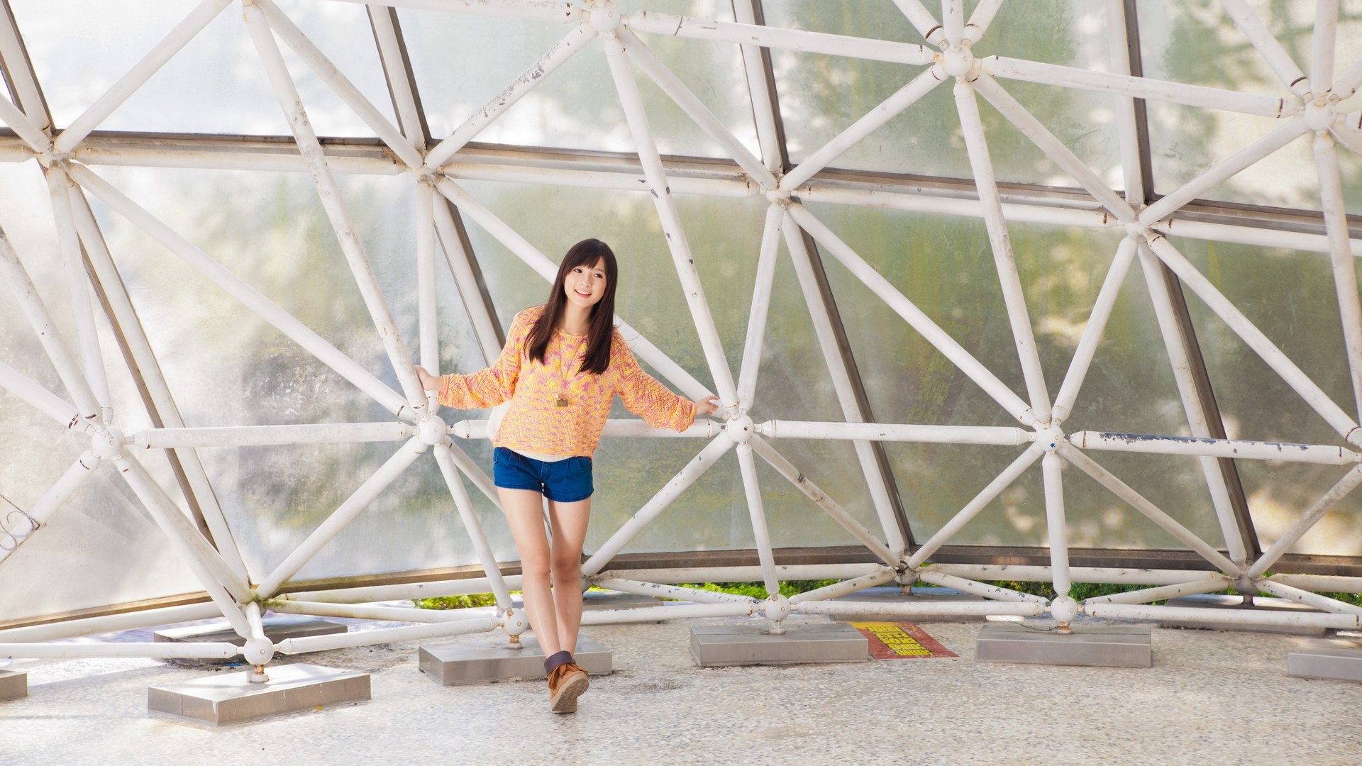 Woman in geodesic dome