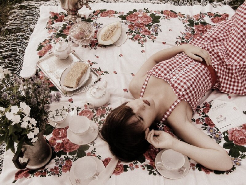 Woman in Gingham Dress — White