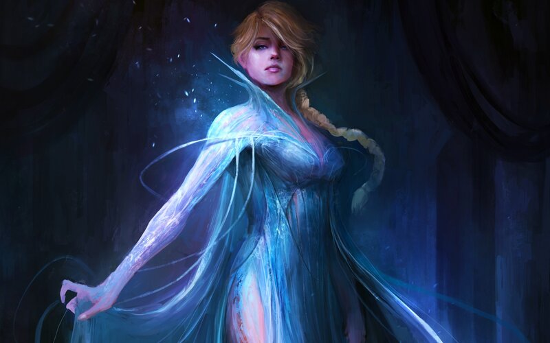 Woman in Glowing Blue Dress