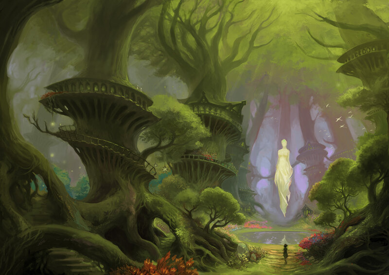 Woman in Glowing Forest — Green