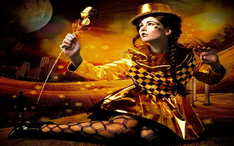 Woman in Gold Costume — Dramatic, Night, Digital Art